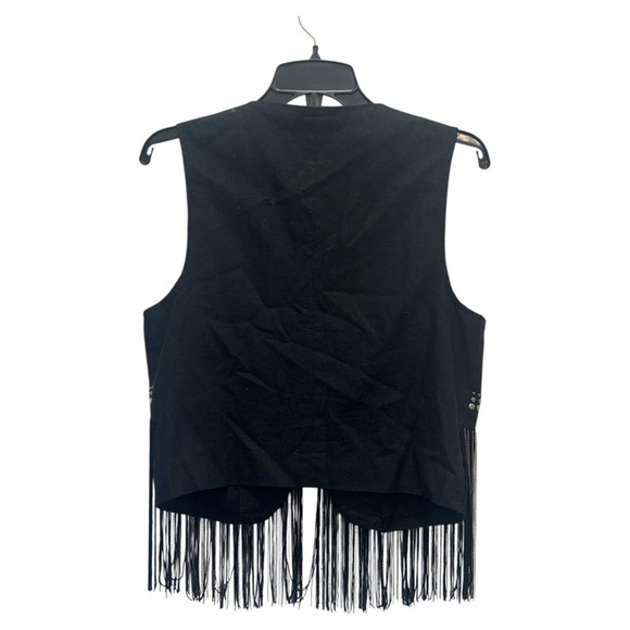 Black Western Fringe Vest with Silver Accents - Picture 2 of 6
